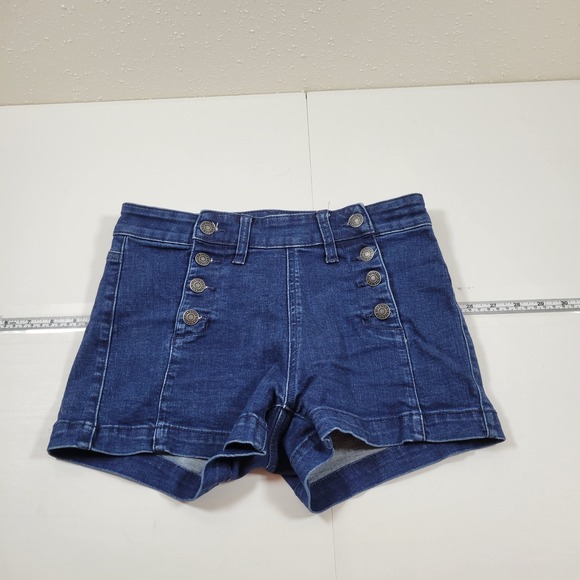 American Eagle Outfitters Pants - American Eagle HiRise Shortie Women 4 Blue Excellent Sailor Button Super Stretch